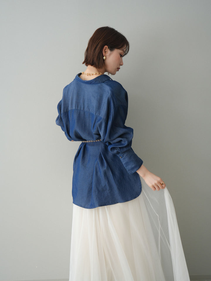 [SET]テンセルデニムタックシャツ+チュールボリュームスカート(2set)