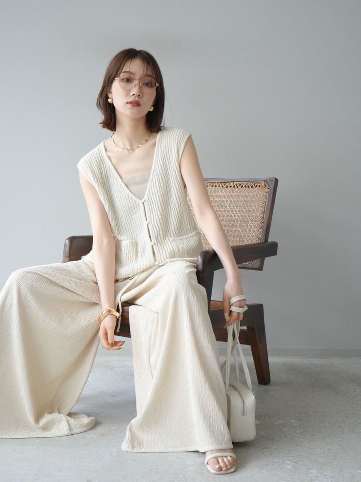 [SET] 波浪夏季針織背心+柳葉寬腿褲（2件套）