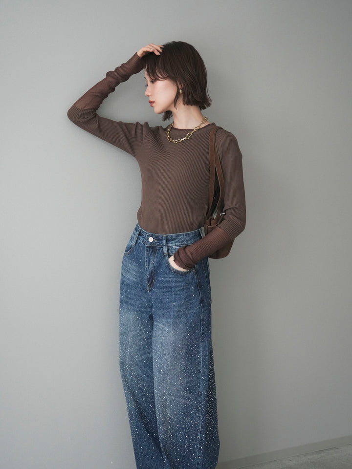 [予約]リブラメシアー切替リブニットトップス/brown
