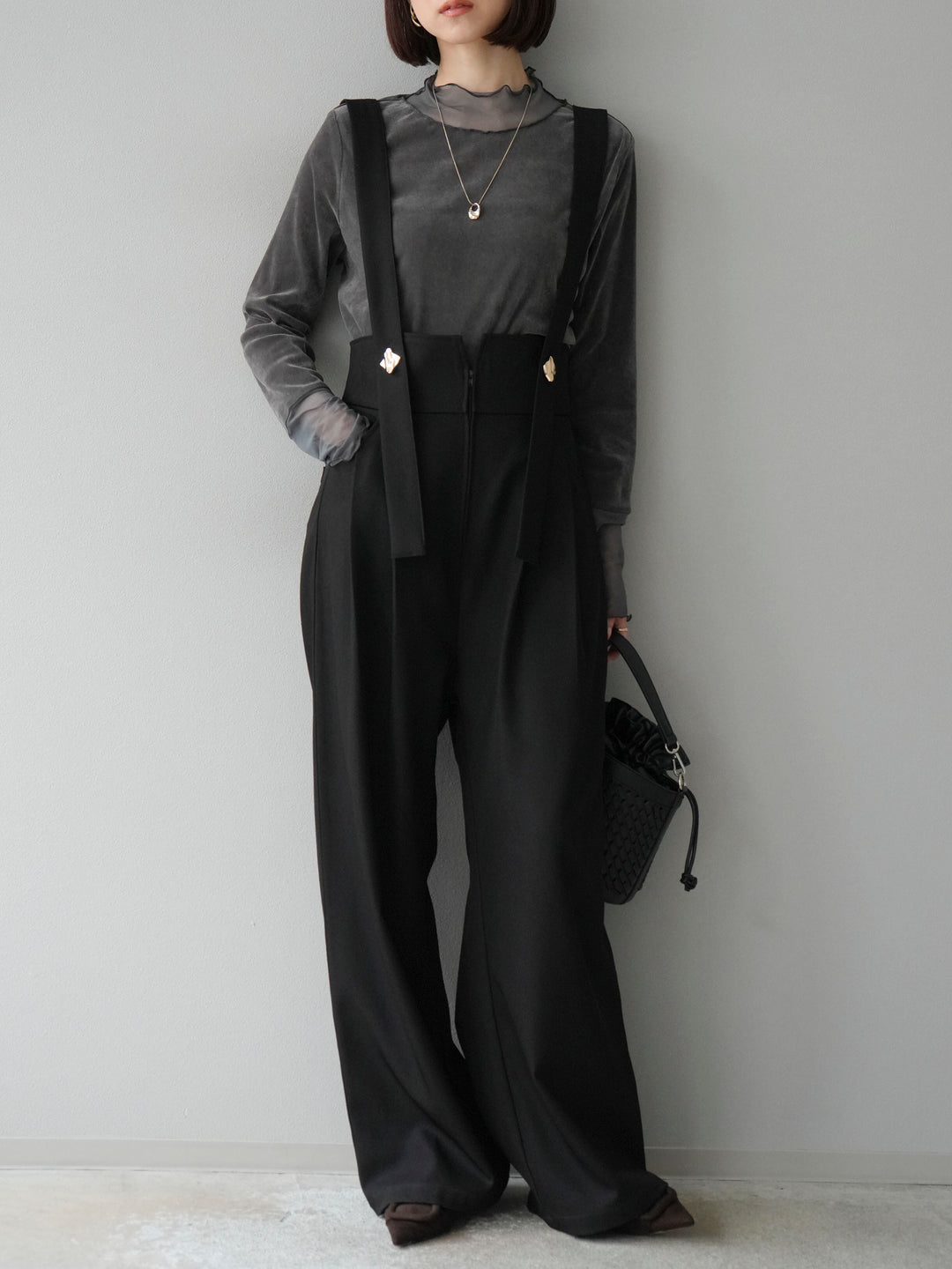 [予約]シアー切替ベロアトップス/チャコール