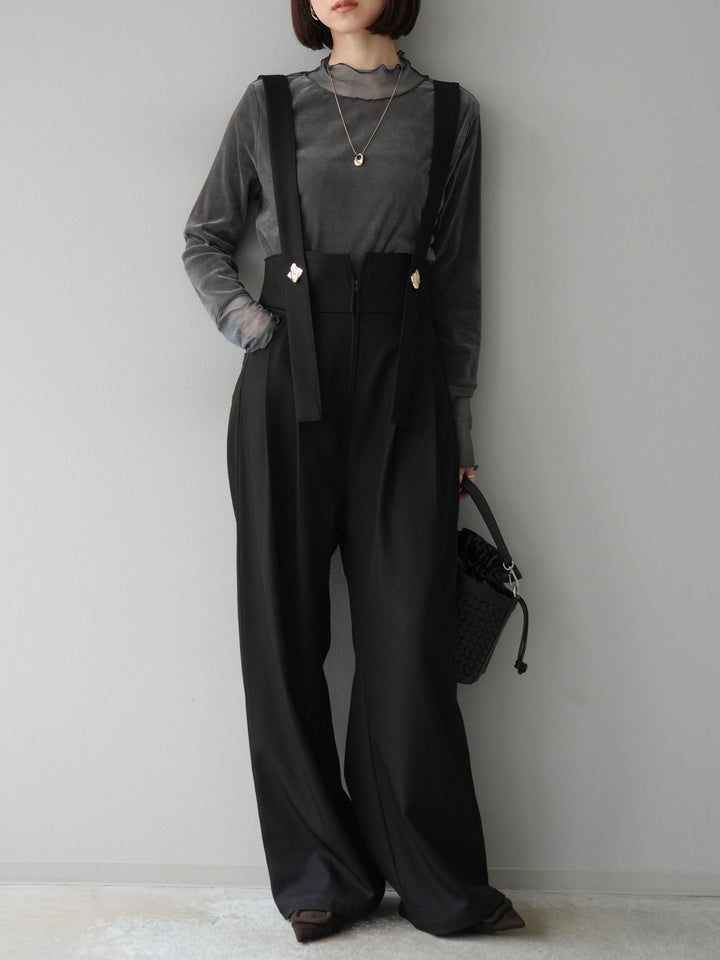 [予約]シアー切替ベロアトップス/チャコール