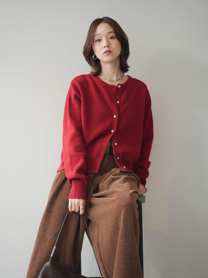 [SET]アンティークボタンニットカーディガン+ベルトデザインループコールテンワイドパンツ(ベルト付き)(2set)