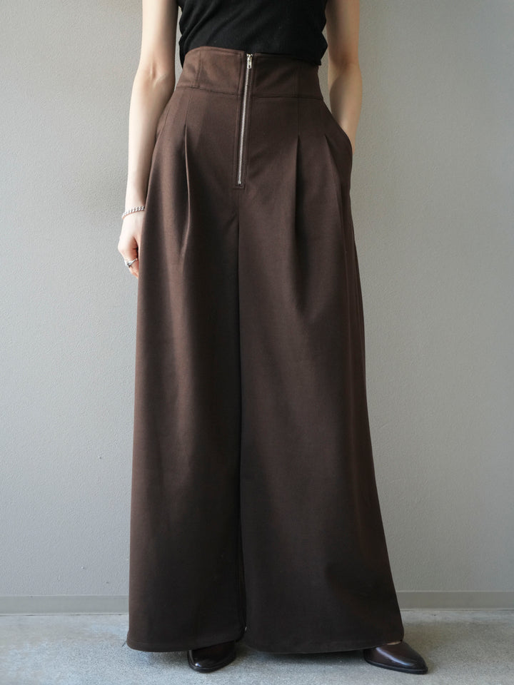 [予約]ウールタッチフロントジップパンツ/brown