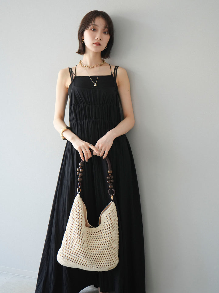 [SET]レーヨンシャーリングキャミワンピース+カップ付きバッククロスキャミソール(2set)