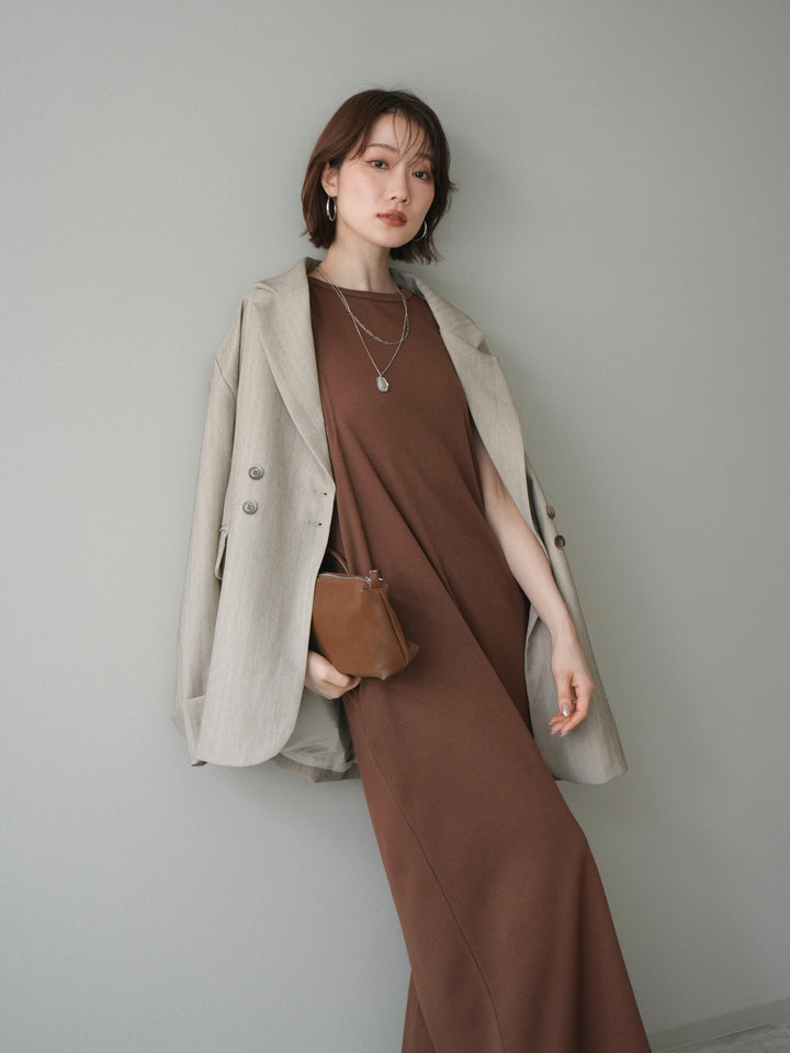 [予約]バイカラーレイヤードノースリーブワンピース/brown