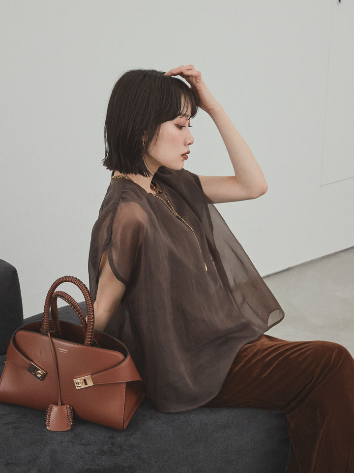 [予約]コンパクトスムースシアーレイヤードトップス/ブラウン