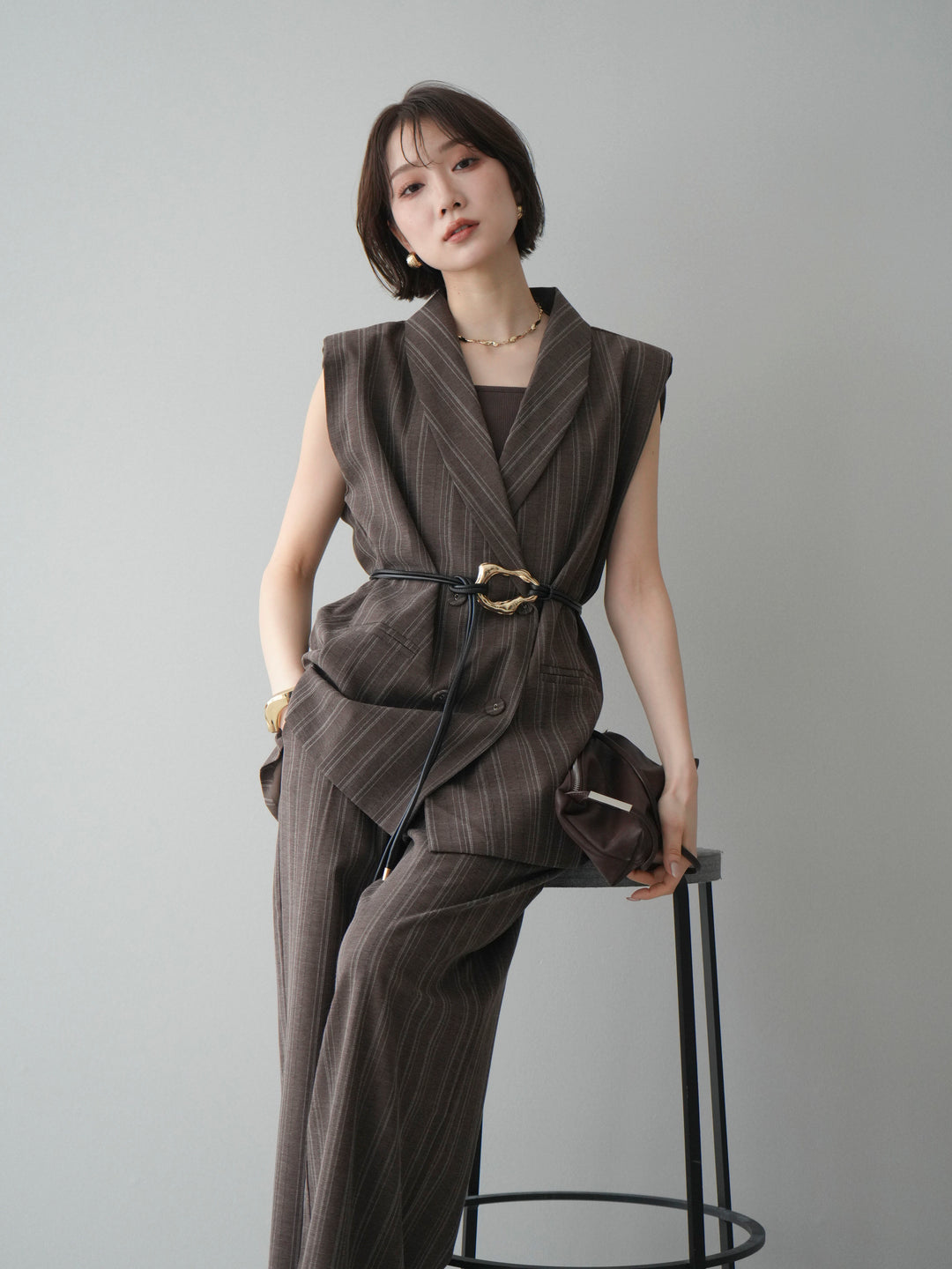 [SET]モチーフベルト付ストライプジレ＆パンツSETUP