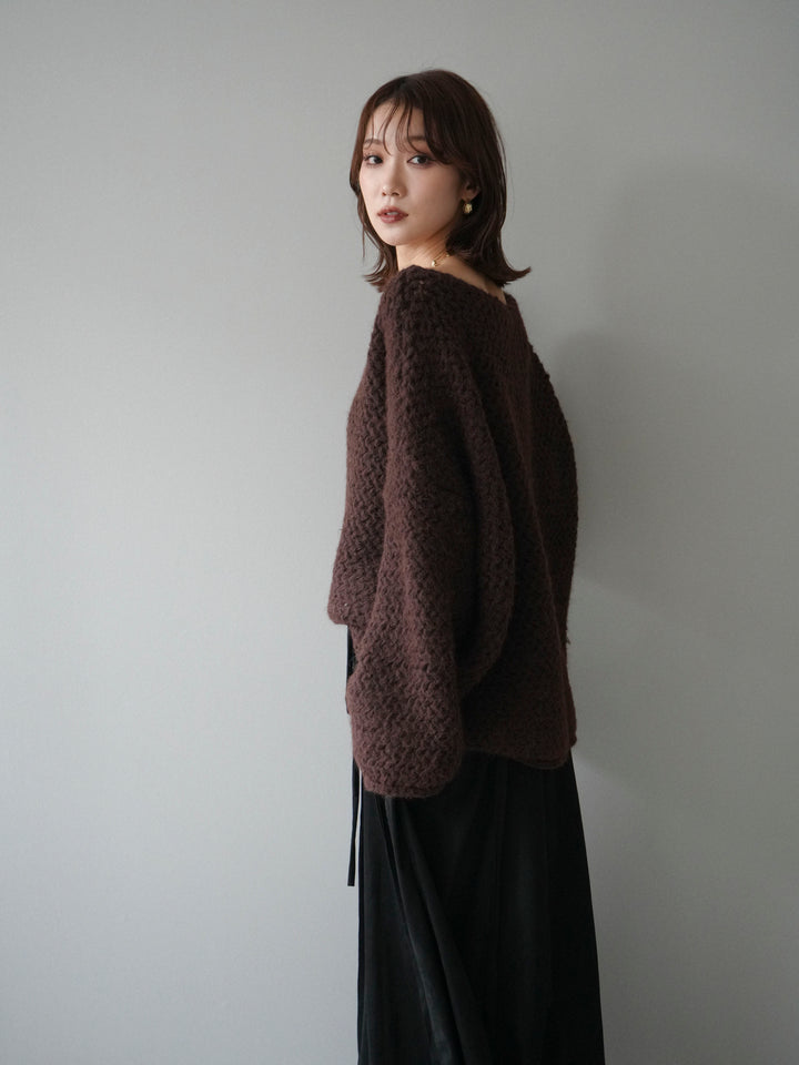 [予約]ワッフル編みオーバーニットプルオーバー/brown