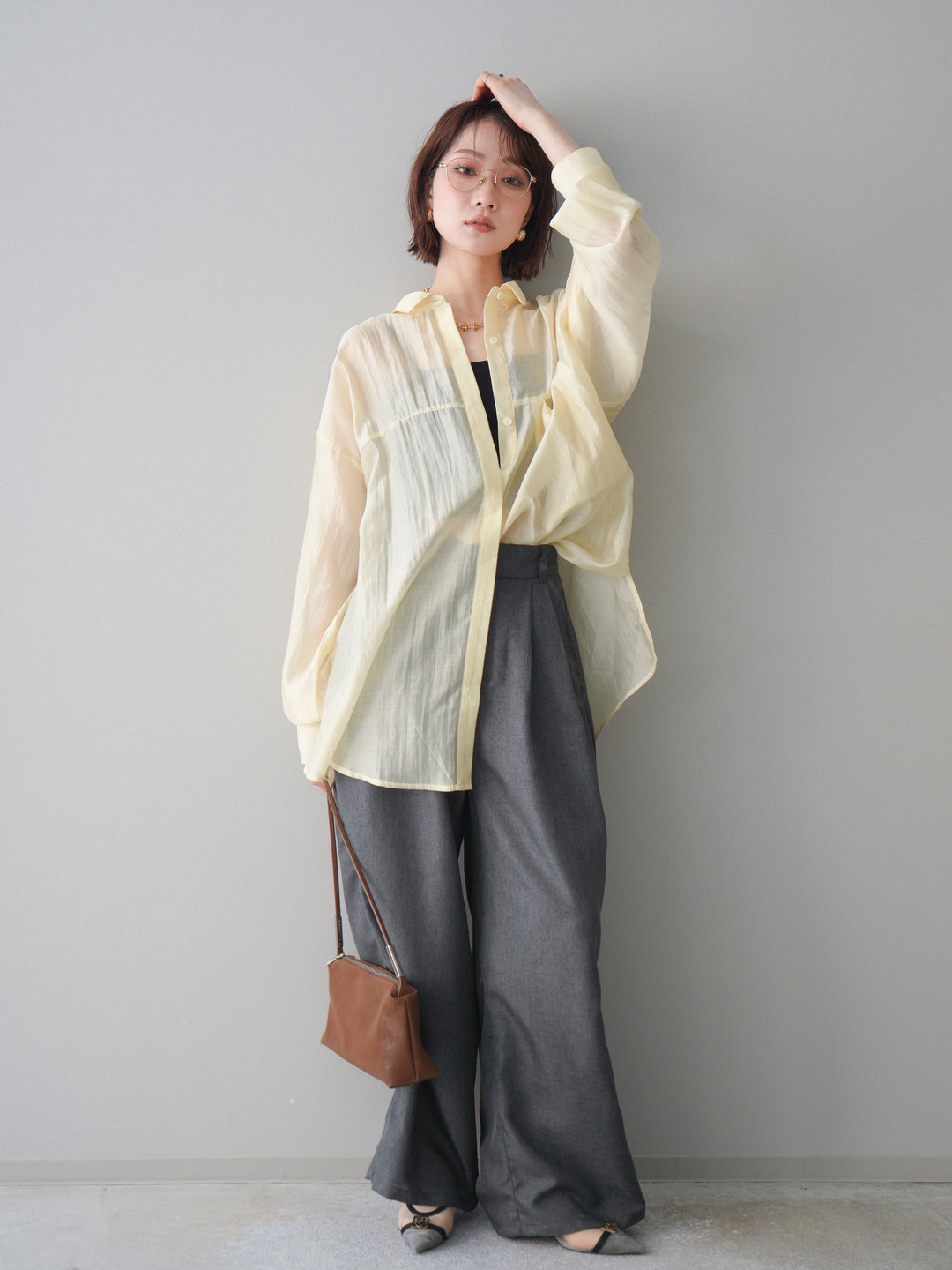 [予約]リネンライクタックワイドパンツ/charcoal