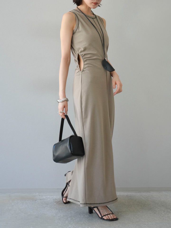 [予約]ウエストオープンステッチカットワンピース/ベージュ