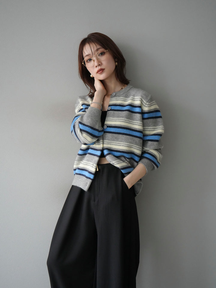[予約]マルチボーダーニットカーディガン/gray