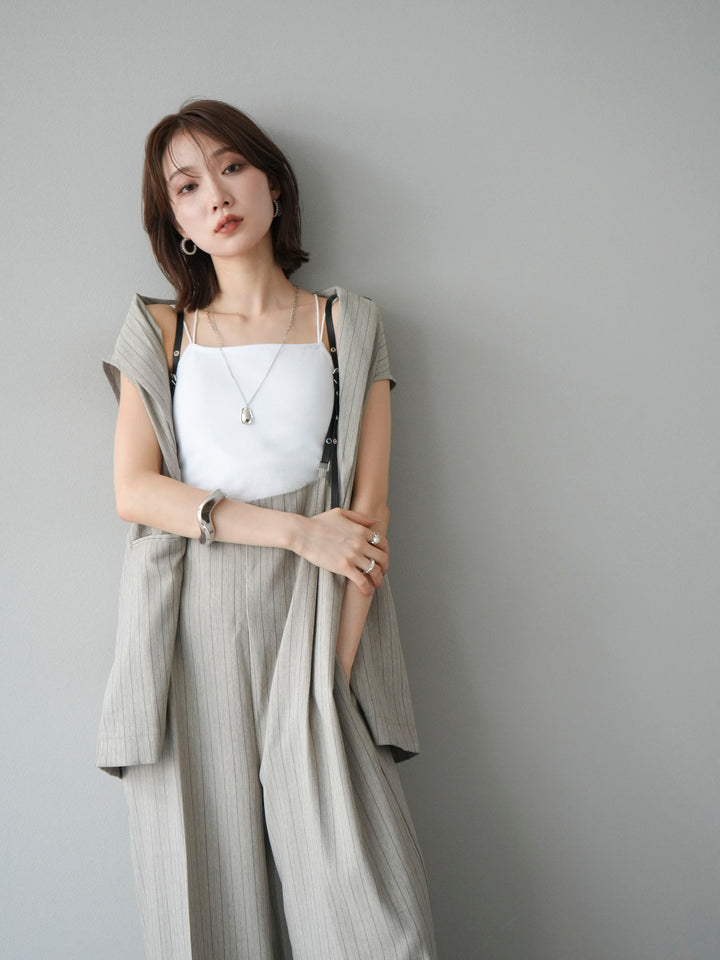 【着回しセット】[SET]ヘリンボーンストライプジレ+シアー切替ベロアトップス+ヘリンボーンストライプサロペット(3set)