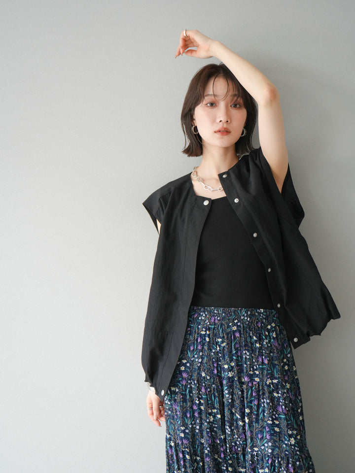 [SET]リネンライクドロストバルーンブルゾン+フラワーワッシャープリーツスカート(2set)