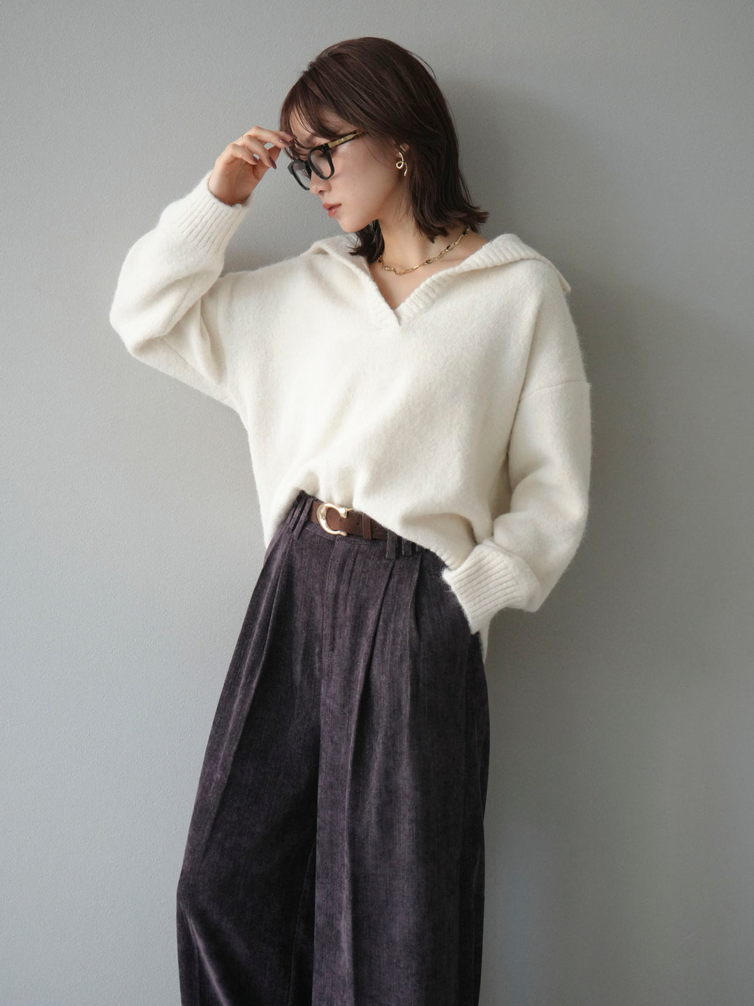 [予約]スキッパーニットプルオーバー/offwhite