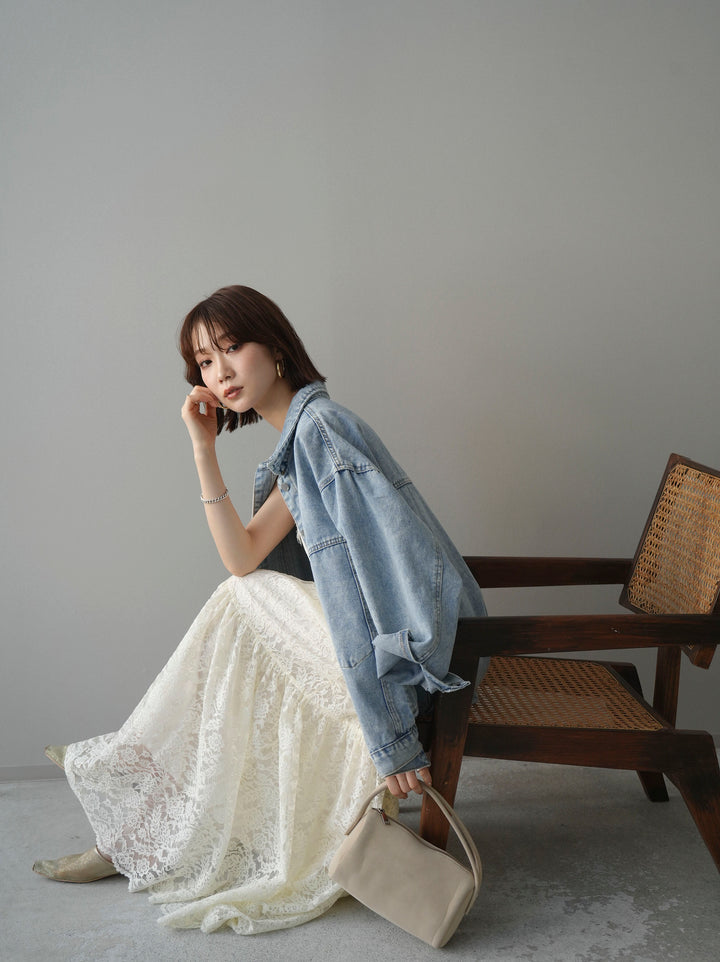 [予約]ギャザー切替レースキャミワンピース/ivory