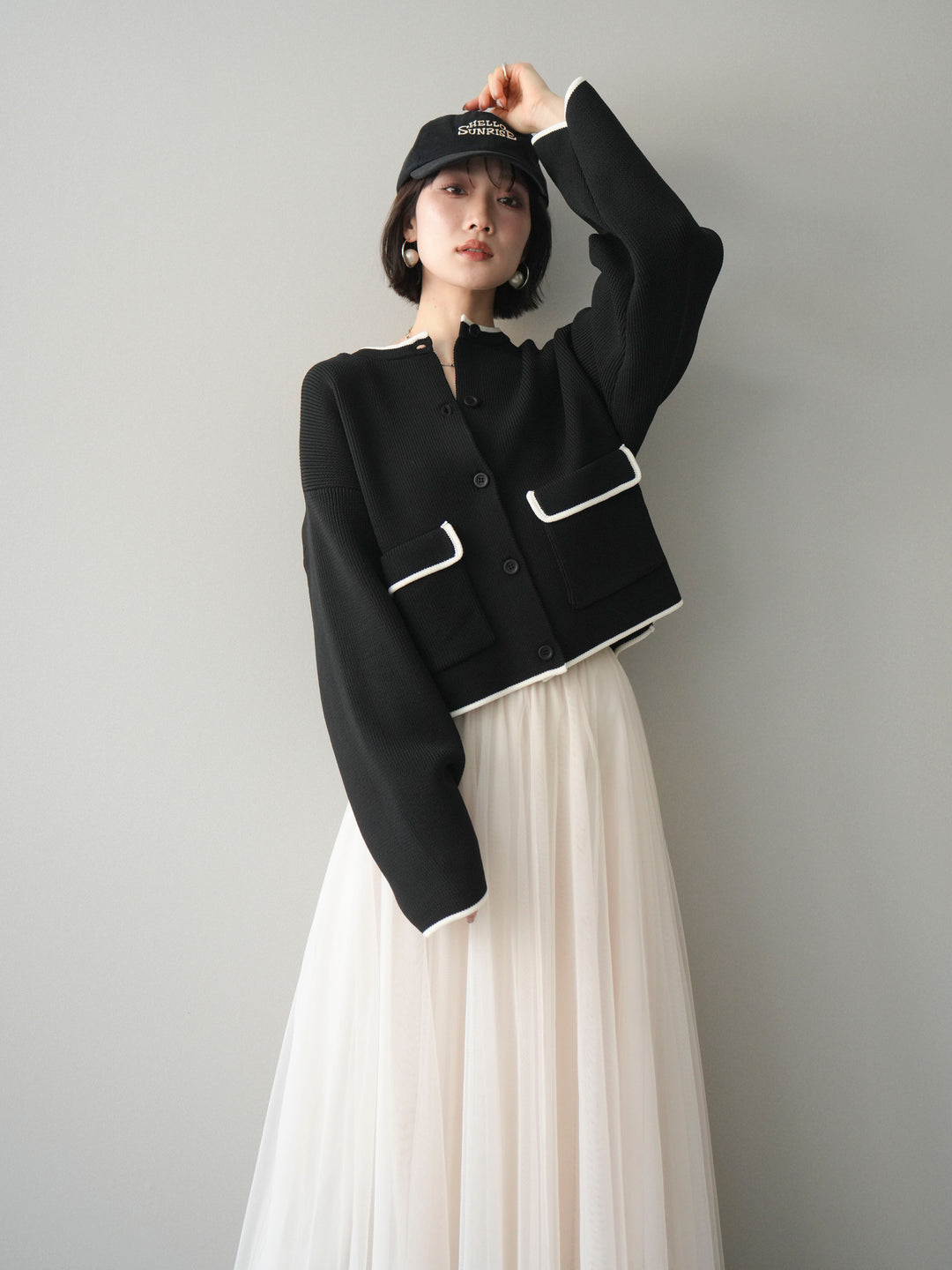 [SET]ポリエステル配色ニットカーディガン+ポリエステル配色ニットカーディガン(2set)