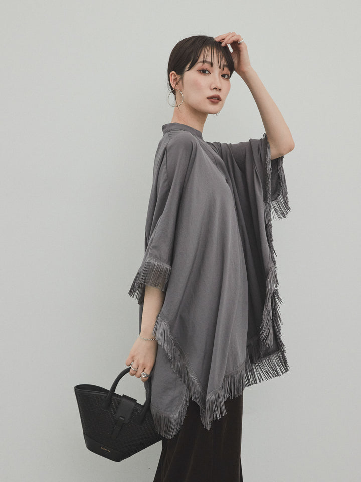 [SET] 方形流蘇斗篷襯衫 + 方形流蘇斗篷襯衫（2 件套）