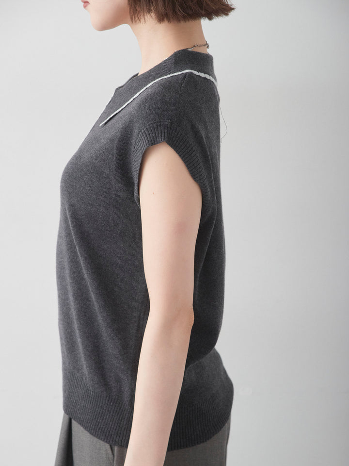 [予約]バイカラーハーフジップポロニットトップス/darkgray