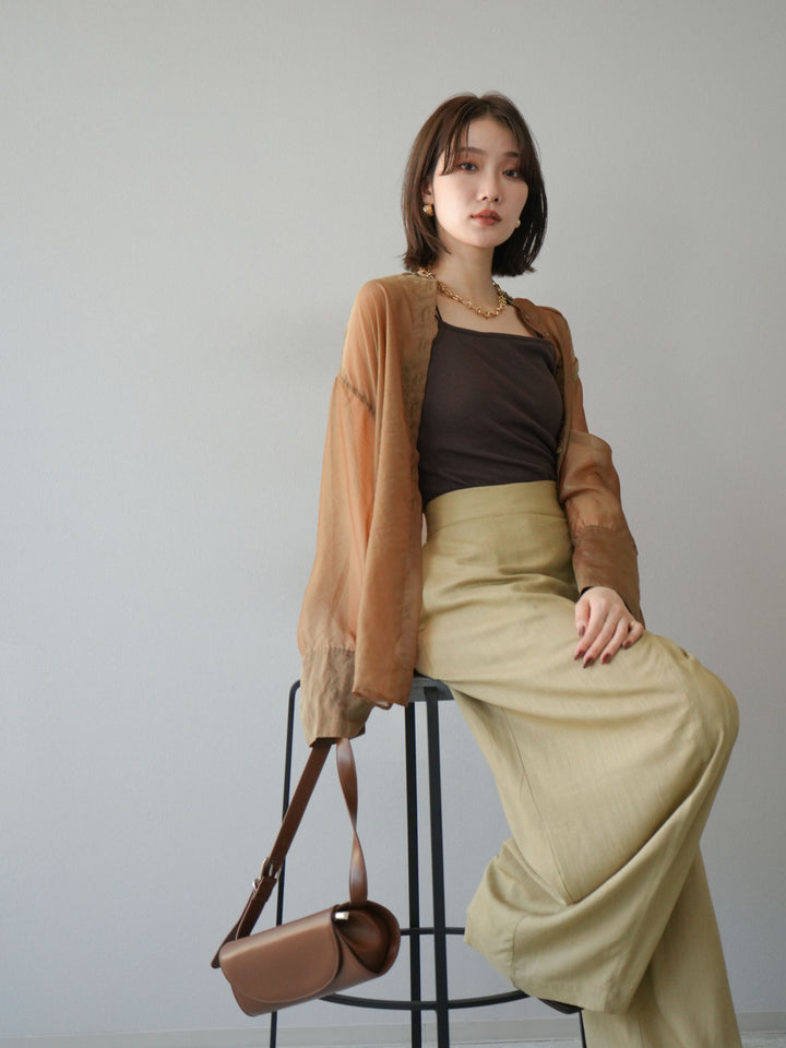 [予約]シャイニーシアーバンドカラーシャツ/カーキブラウン