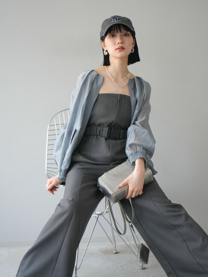 [SET]タックデザインシアーブルゾン+ヘザーツイルベルト付ベアサロペット(2set)