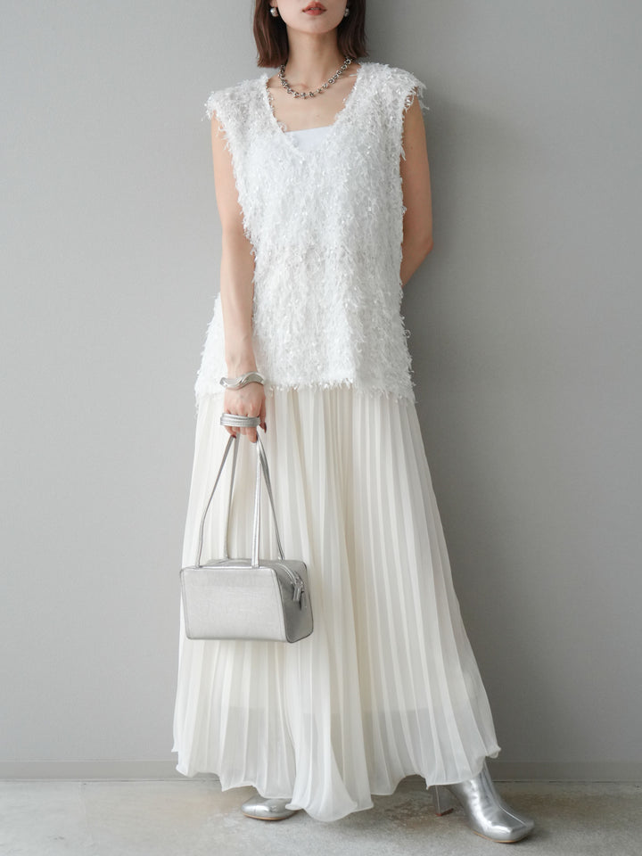 [予約]シフォンプリーツパイピングスカート/アイボリー