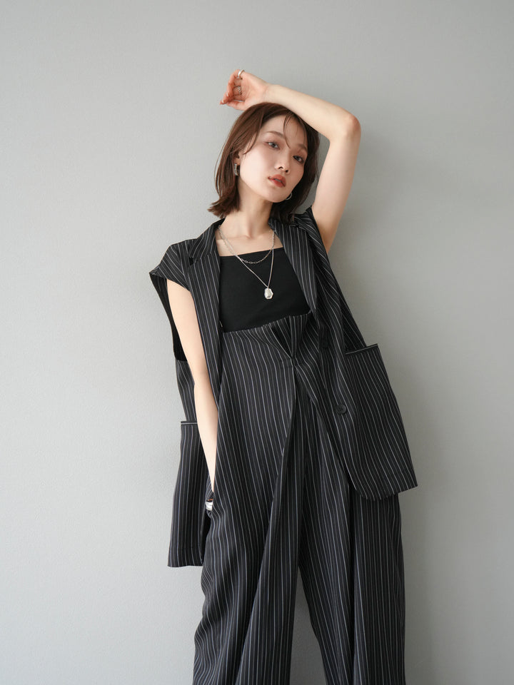 [SET]ヘリンボーンストライプジレ+ヘリンボーンストライプサロペット(2set)