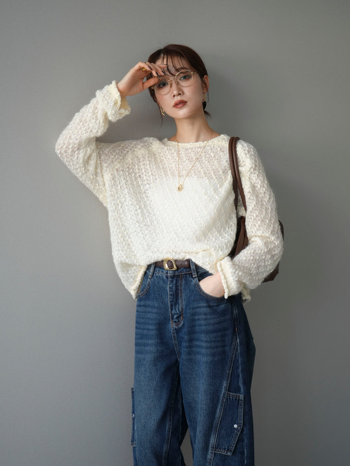 [予約]透かし編みモヘアタッチポコポコニットプルオーバー/ivory