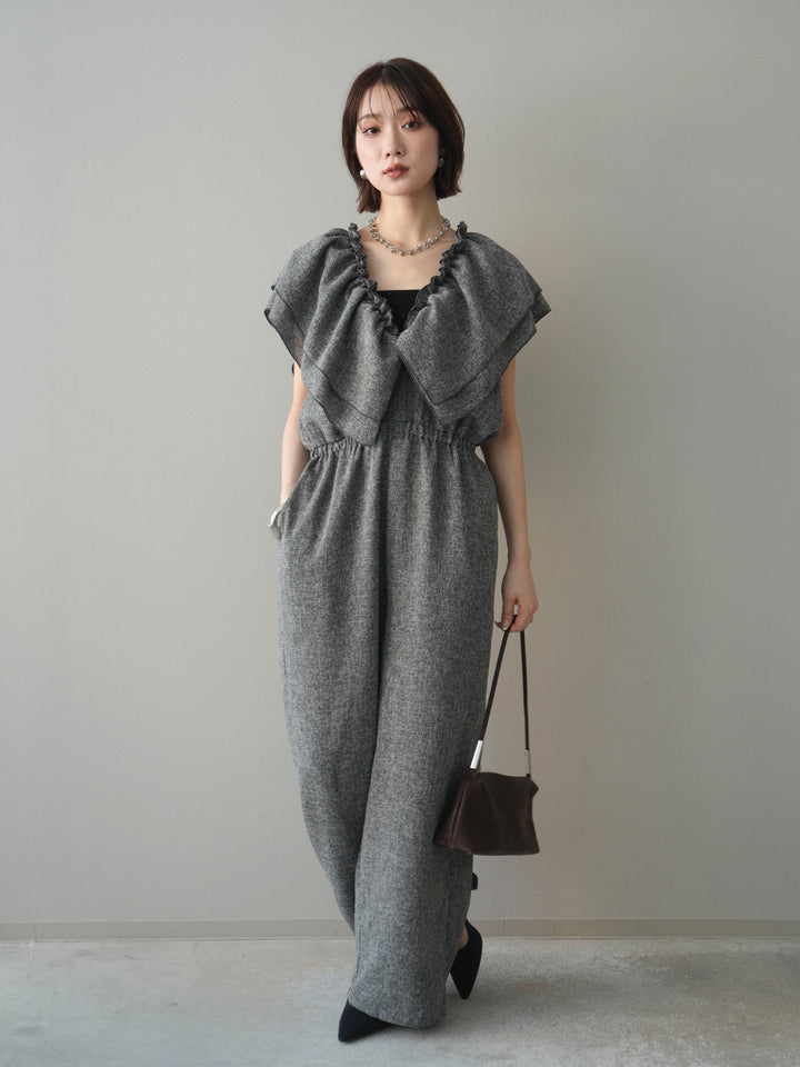 [SET]3WAYミックスツイードギャザーオールインワン+選べるアクセセット(2set)