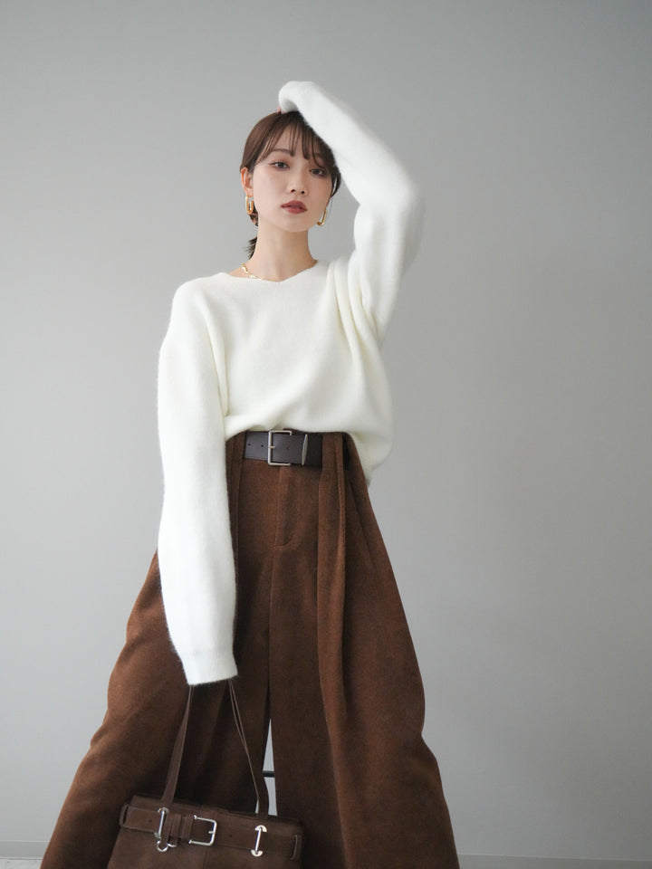 [予約]シュシュ付きアンゴラタッチVネックニットプルオーバー/white