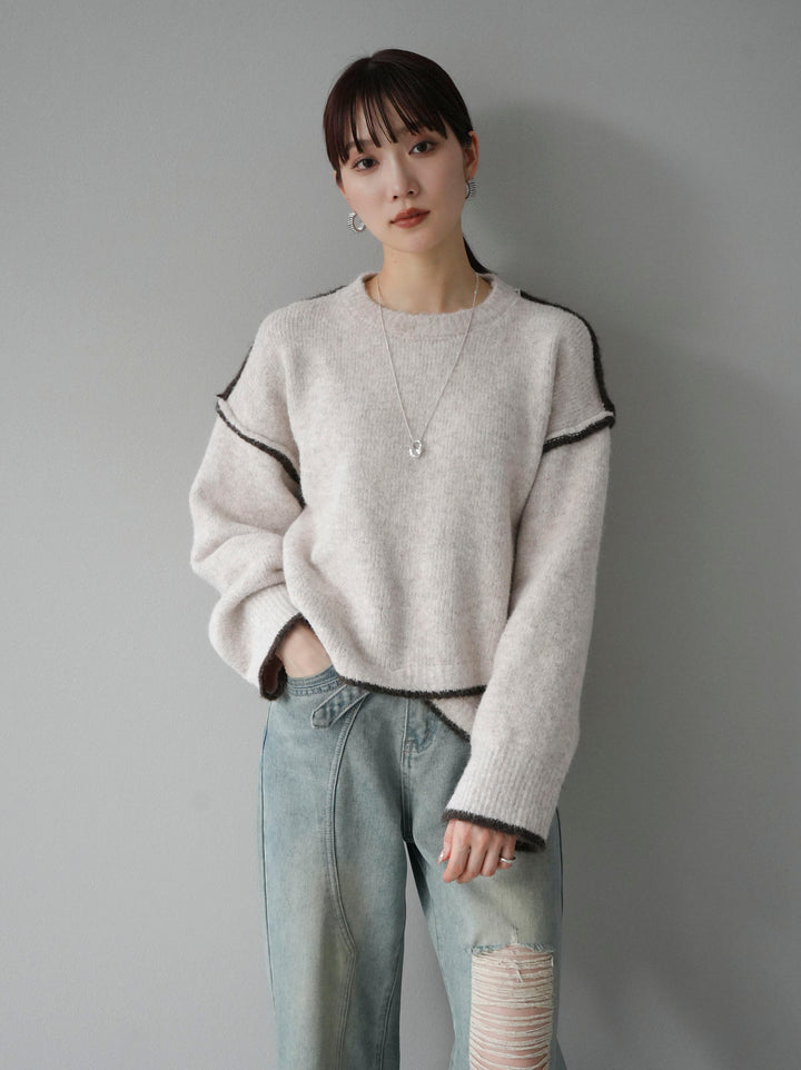 [預訂] 色彩協調針織套頭衫/象牙色