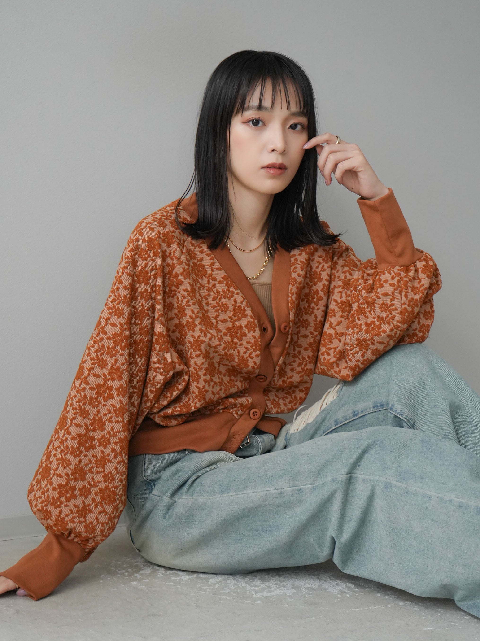 LEONARD フラワープリント カーディガン 予約]フラワージャガードカットカーディガン/テラコッタ – Lumier