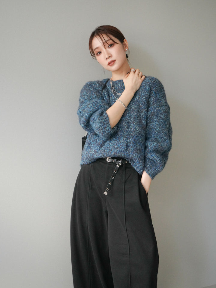 [予約]ワイドケーブルミックスニットプルオーバー/blue