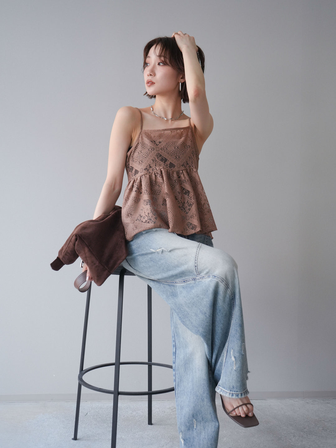 [予約]バックレースアップフレアキャミソール/beige