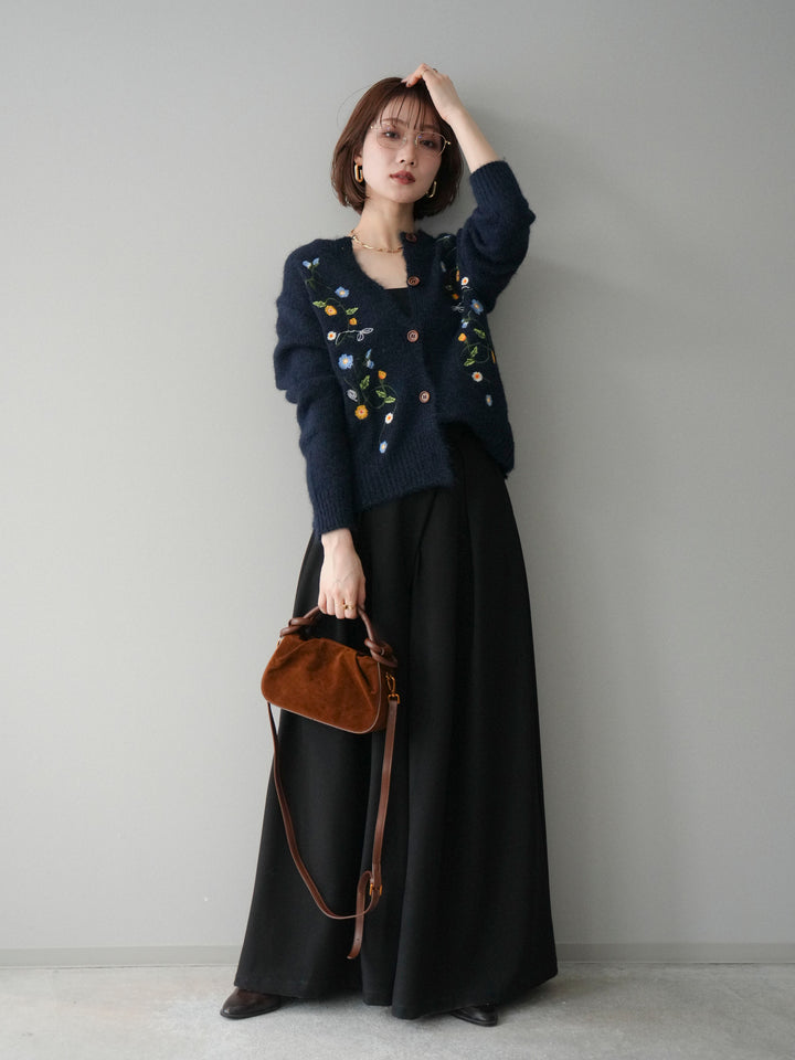[予約]フラワー刺繍ニットカーディガン/blue