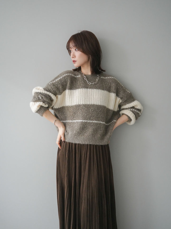 [SET]ネップヤーンボーダーニットプルオーバー+選べるアクセセット(2set)