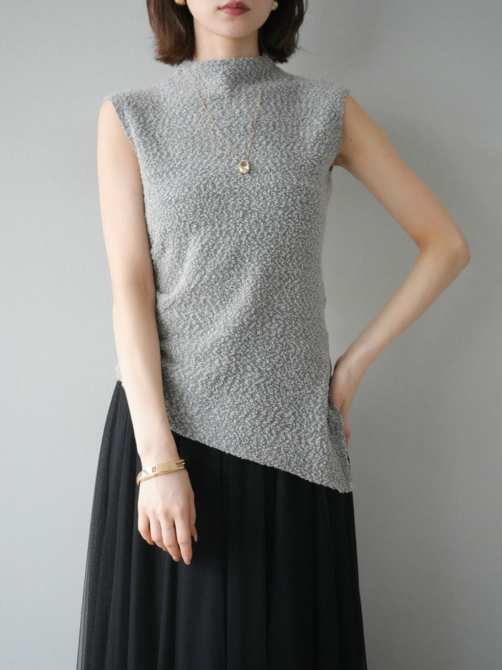 [SET]ブークレアシメニットノースリーブトップス+チュールボリュームスカート(2set)