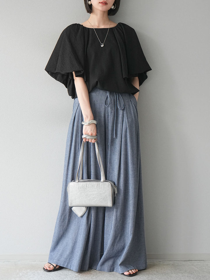 [予約]バルーンスリーブタックデザインブラウス/ブラック