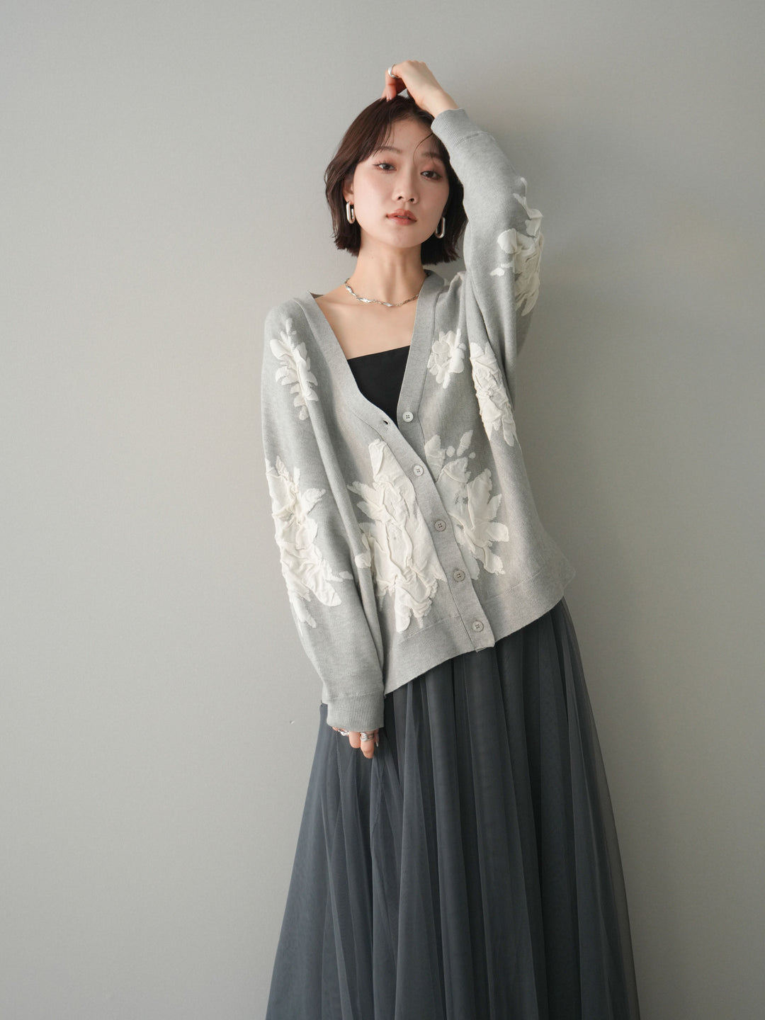 [SET]フラワージャガードニットカーディガン+フラワージャガードニットカーディガン(2set)