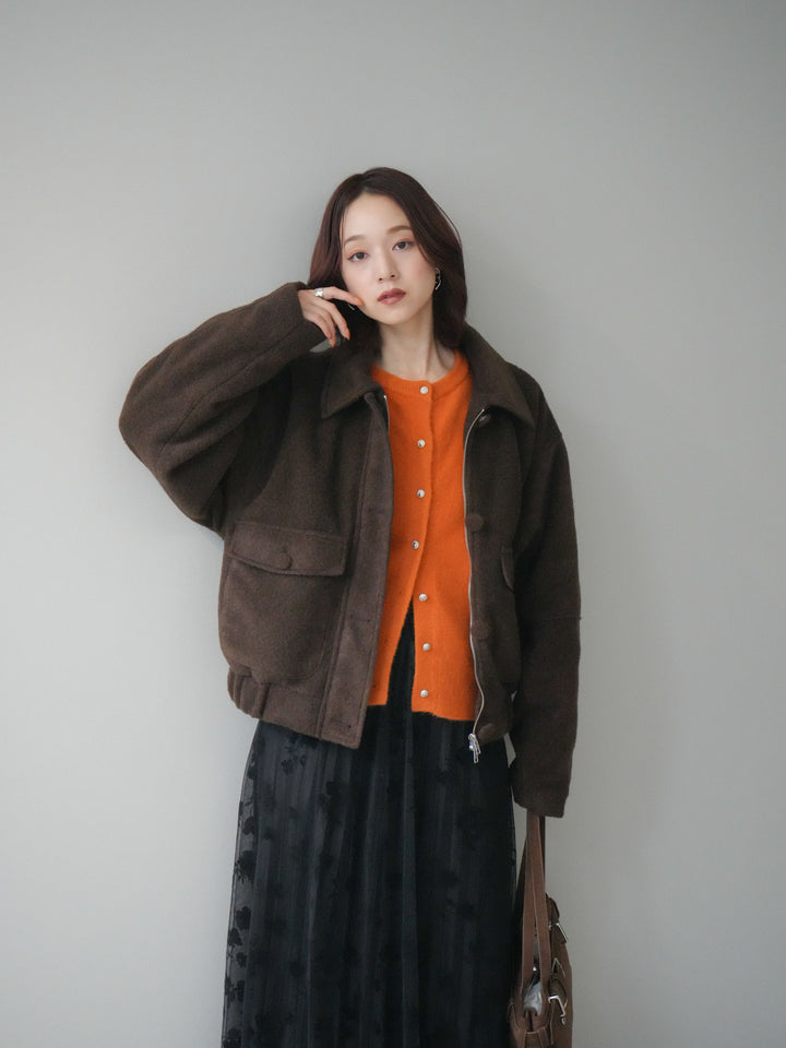 [SET]ウールライクフライトジャケット+フラワーフロッキーチュールプリーツスカート(2set)