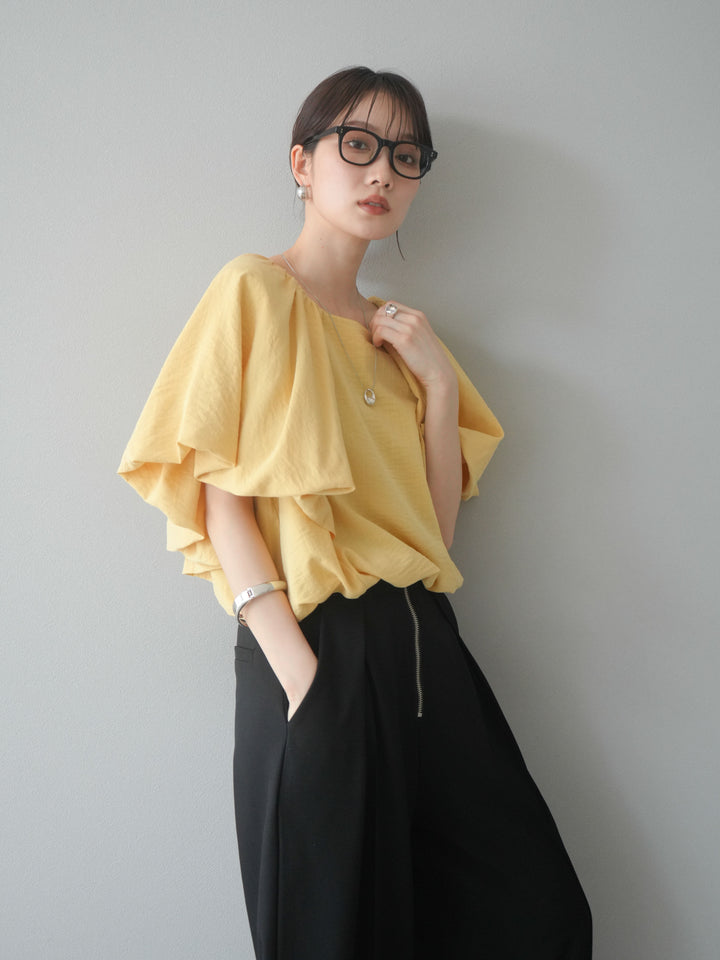 [SET] 燈籠袖褶襉設計上衣 + 拉鍊褶襉寬褲 (2 套)