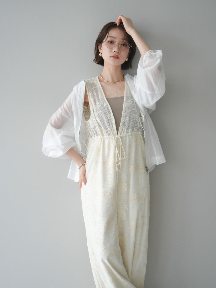 [SET]レース刺繍サロペット+ドロストシアーブルゾン(2set)