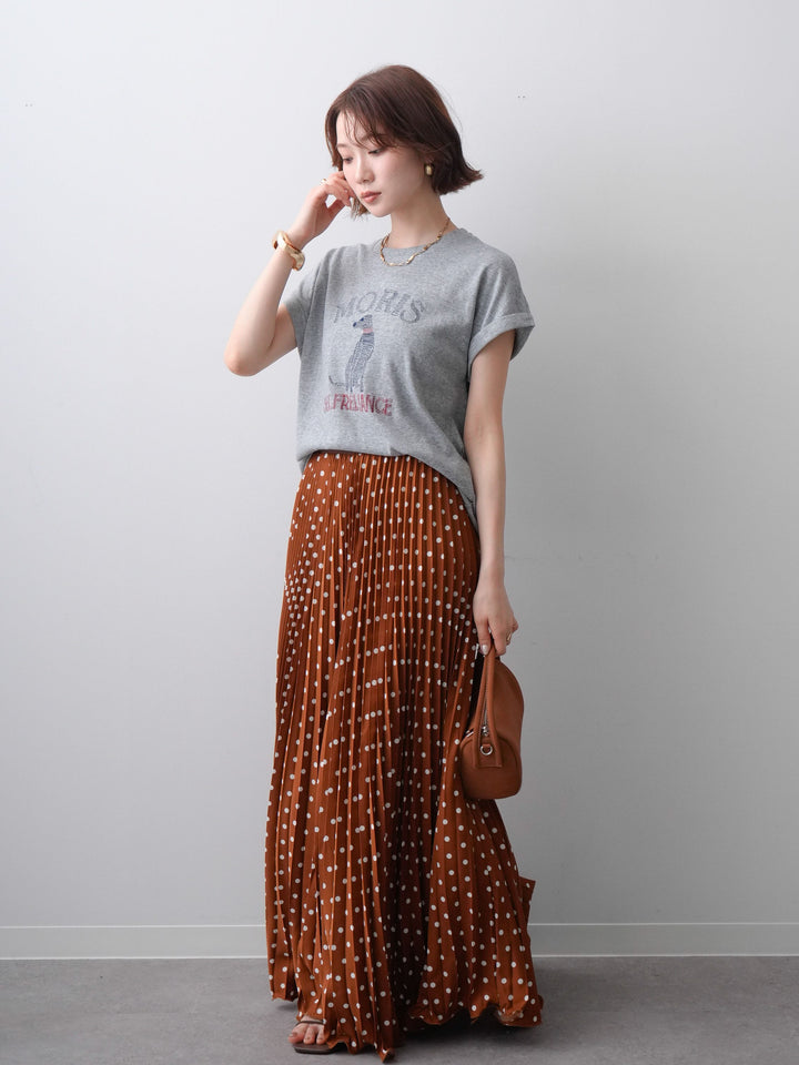 [SET]ドッグエンブロイダリーTEE+ドットアコーディオンプリーツスカート(2set)