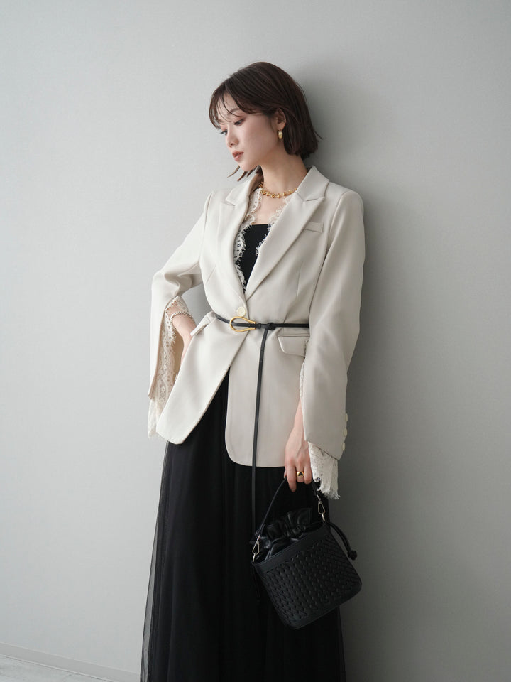 [予約]レースレイヤードスリットジャケット/ivory