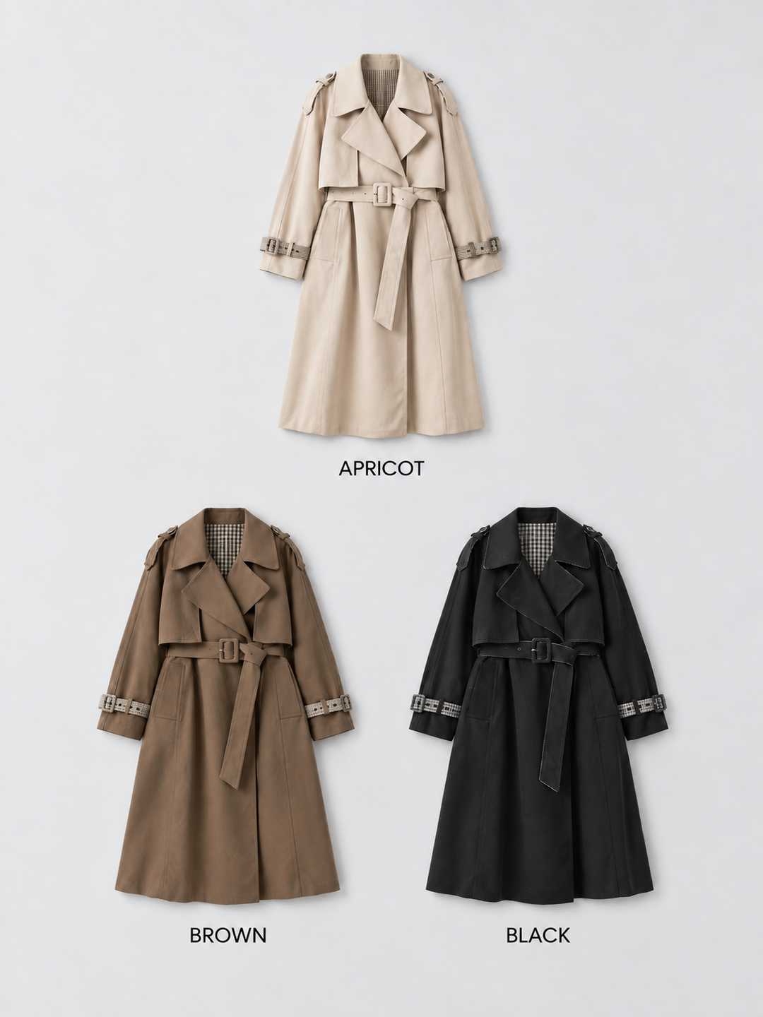 [SET]チェックコンビトレンチコート+リブモックネックニットトップス(2set)