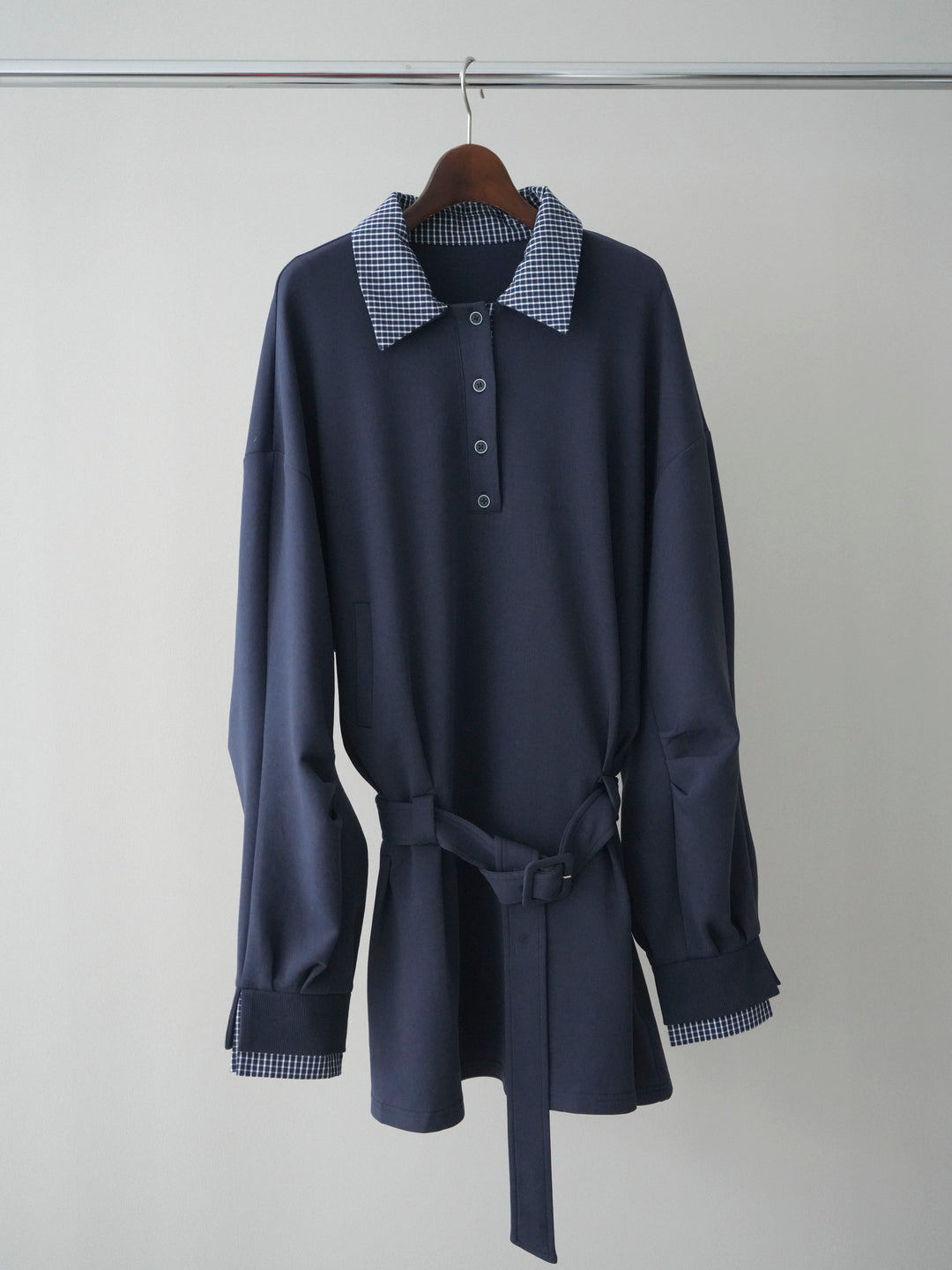 [SET]チェック襟xスエットミニワンピース+アウトシーム裏ボアコート(2set)