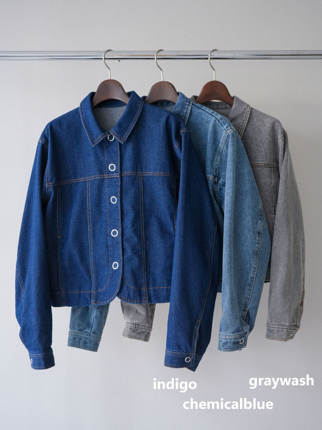 [SET]ラウンドカットコンパクトデニムジャケット+ドッグコンパクトTEE+アシンメトリーベルトタックワイドパンツ(3set)