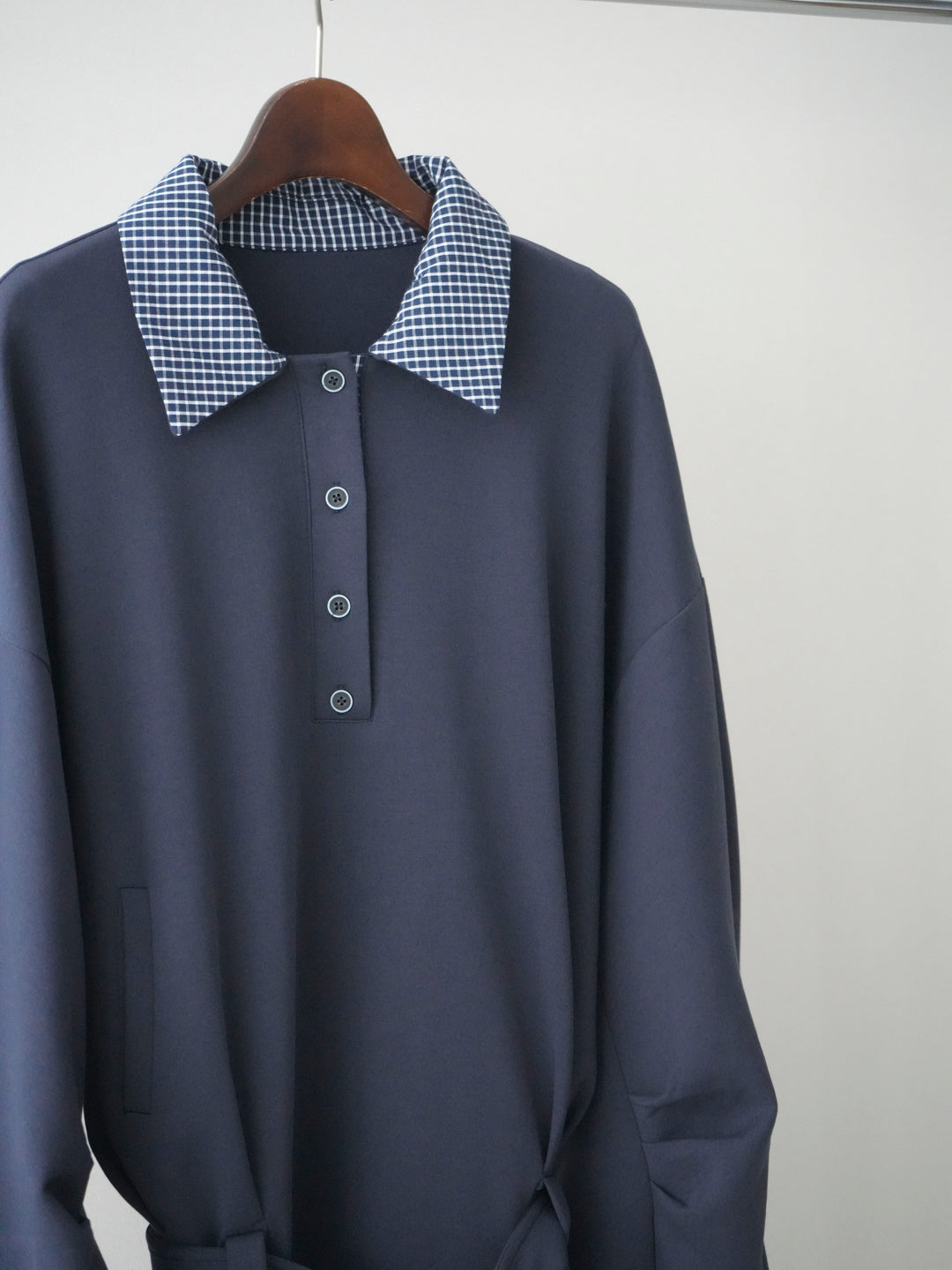 [SET]チェック襟xスエットミニワンピース+アウトシーム裏ボアコート(2set)