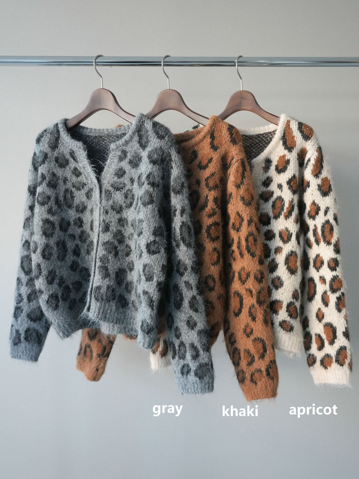 [SET]モヘアタッチレオパード柄ニットカーディガン+ワッシャーベロアプリーツスカート(2set)