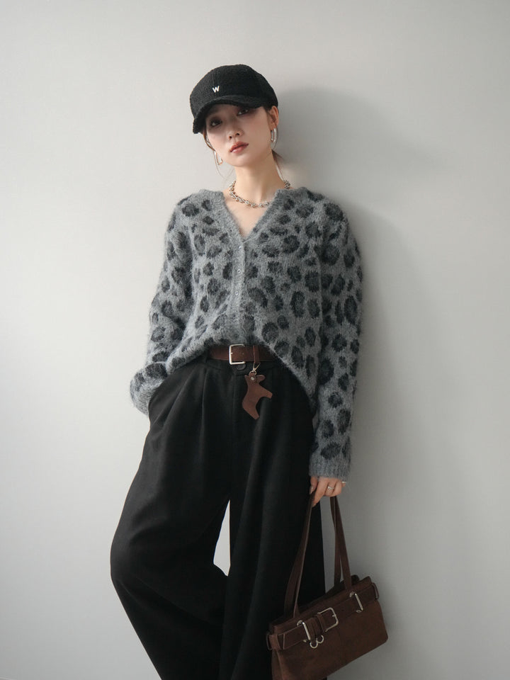 [SET]モヘアタッチレオパード柄ニットカーディガン+モヘアタッチレオパード柄ニットカーディガン(2set)