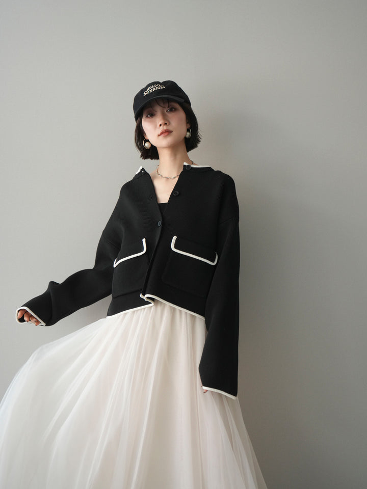 [SET]ポリエステル配色ニットカーディガン+ポリエステル配色ニットカーディガン(2set)